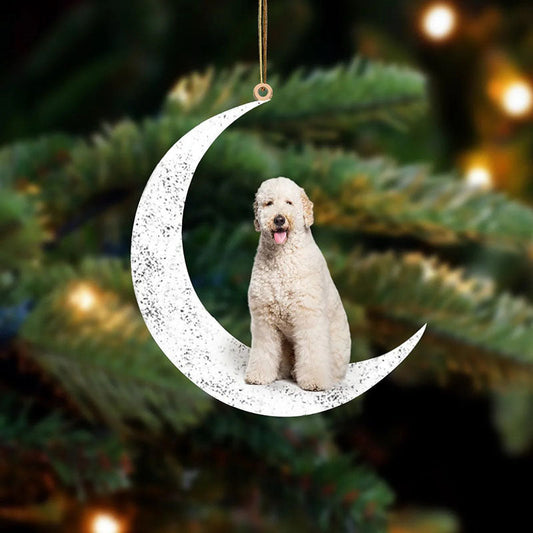 White Labradoodle Sit On The Moon Ornament MO097