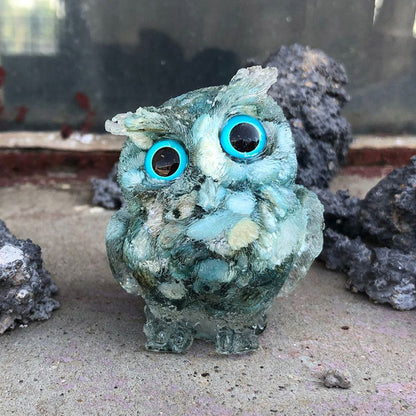 Larimar Blue - Handmade Natural Crystal Gemstone Owl