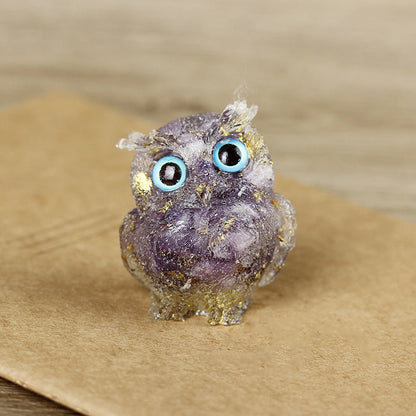 Lilac & Gold Foil - Handmade Natural Crystal Gemstone Owl