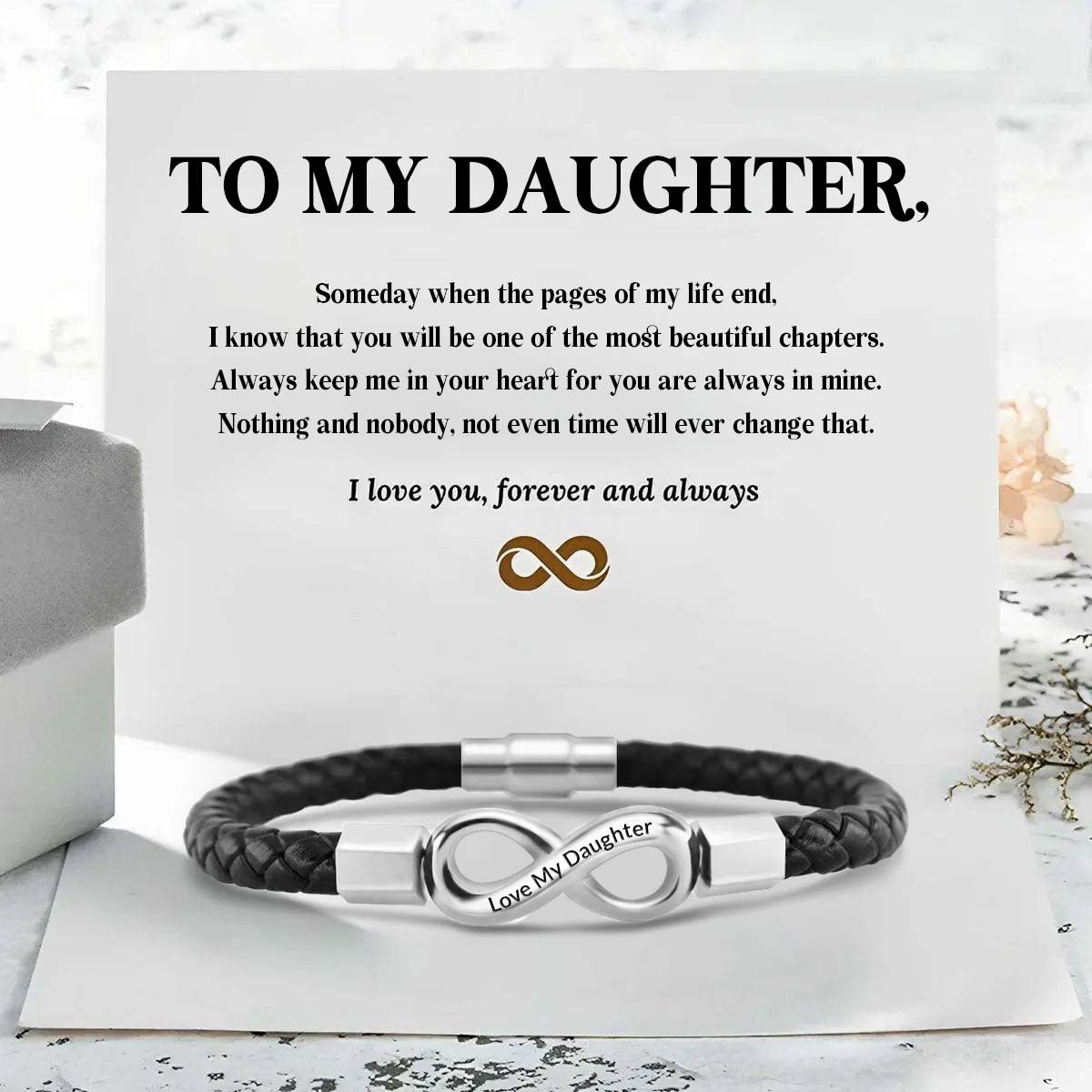 Love My Daughter - I Love You Forever And Always - Infinity Leather Bracelet