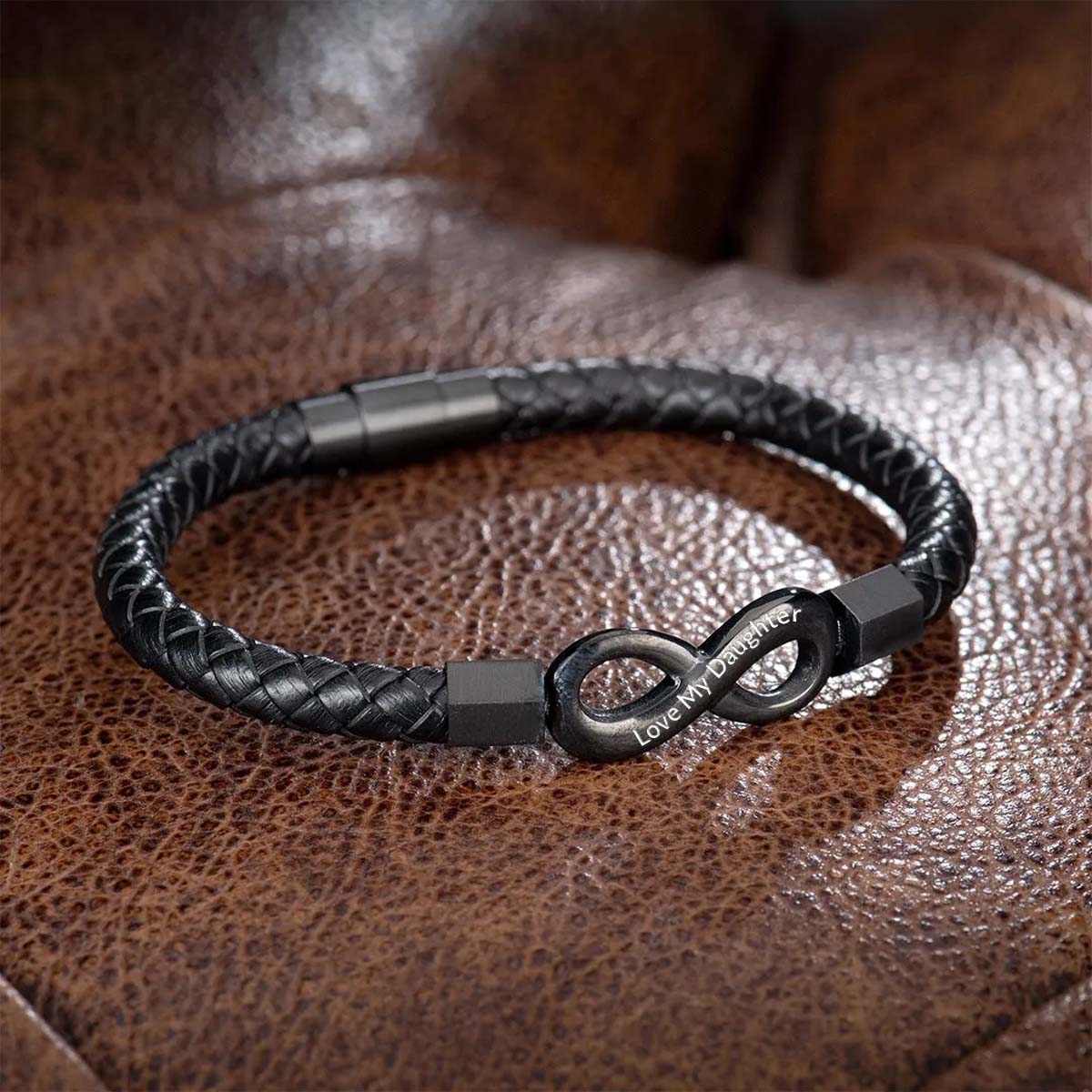 Love My Daughter - I Love You Forever And Always - Infinity Leather Bracelet