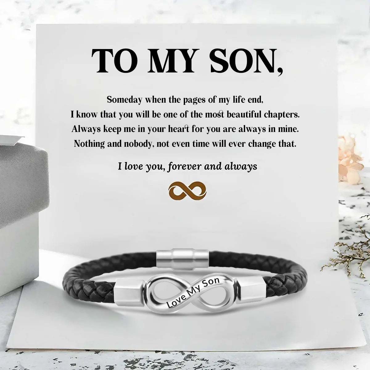 Love My Son - I Love You Forever And Always - Infinity Leather Bracelet