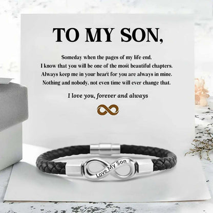 Love My Son - I Love You Forever And Always - Infinity Leather Bracelet