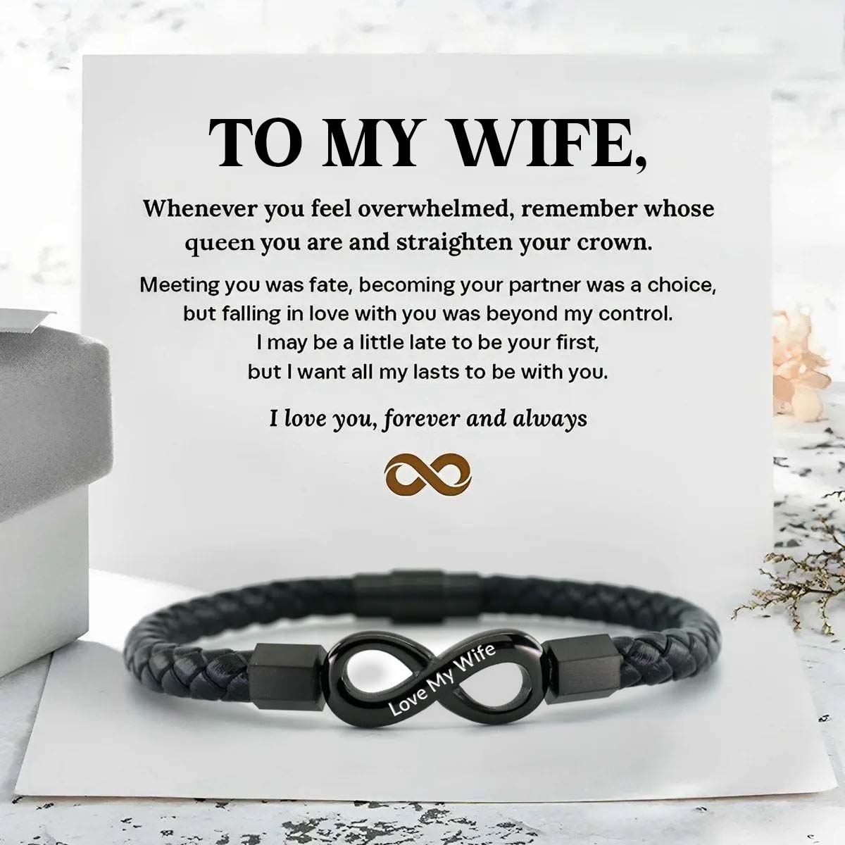 Love My Wife - I Love You Forever And Always - Infinity Leather Bracelet