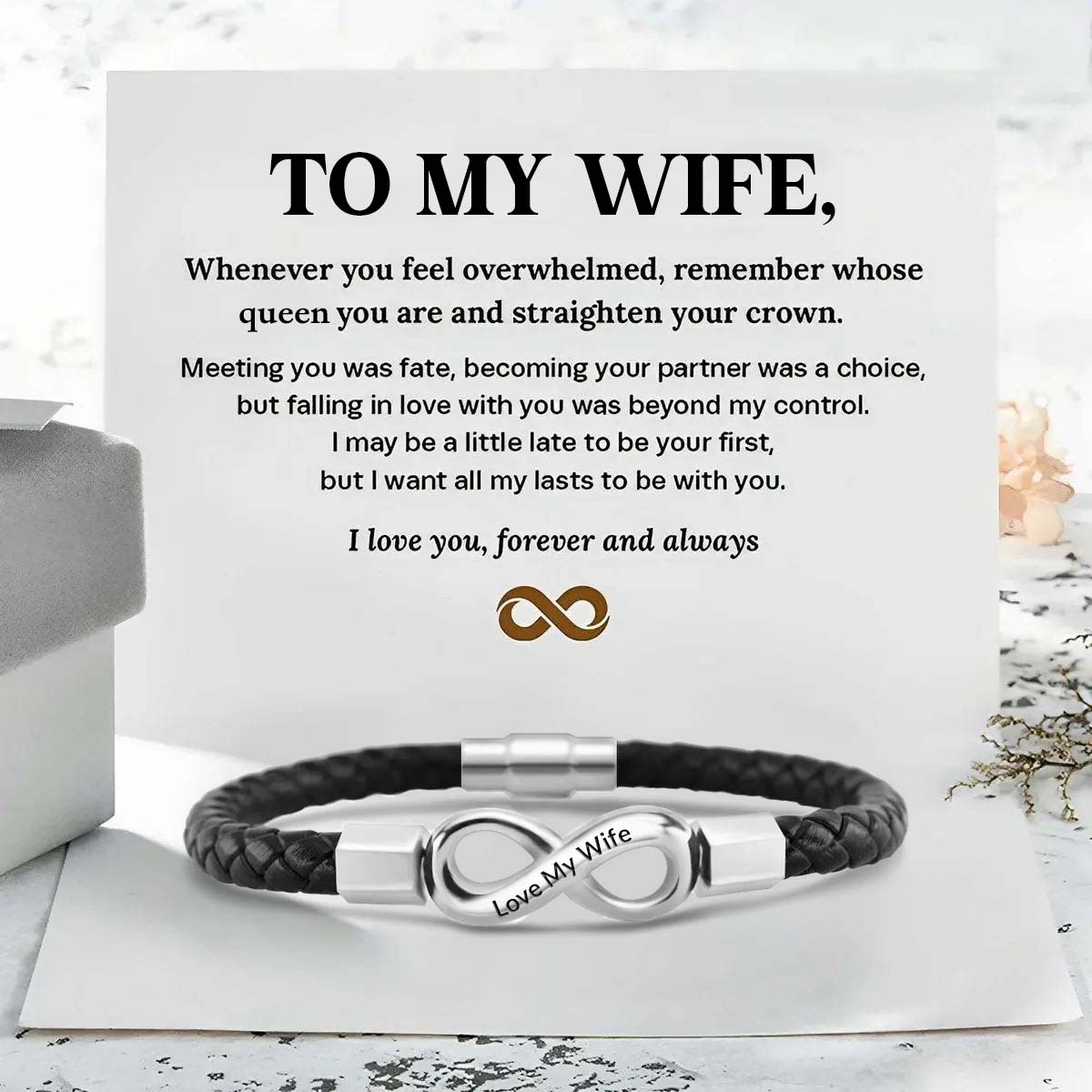 Love My Wife - I Love You Forever And Always - Infinity Leather Bracelet