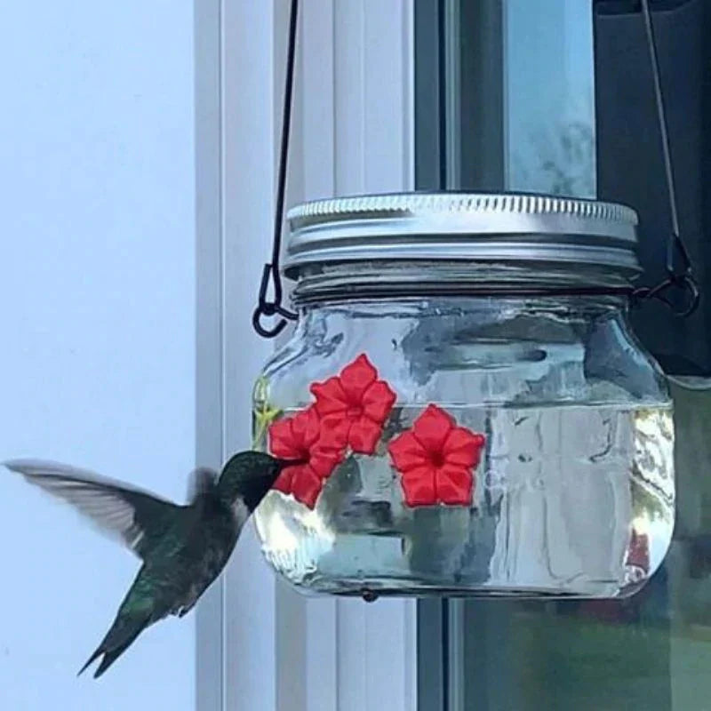 Beautiful Mason Jar Hummingbird Feeder with Three Ports