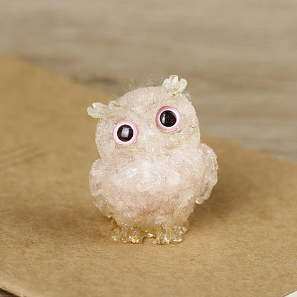 Rose Quartz & Gold Foil - Handmade Natural Crystal Gemstone Owl