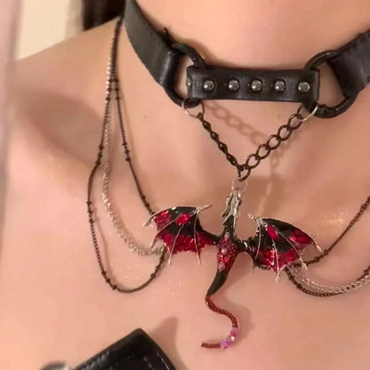 Gothic Punk Dragon Tassel Choker Necklace