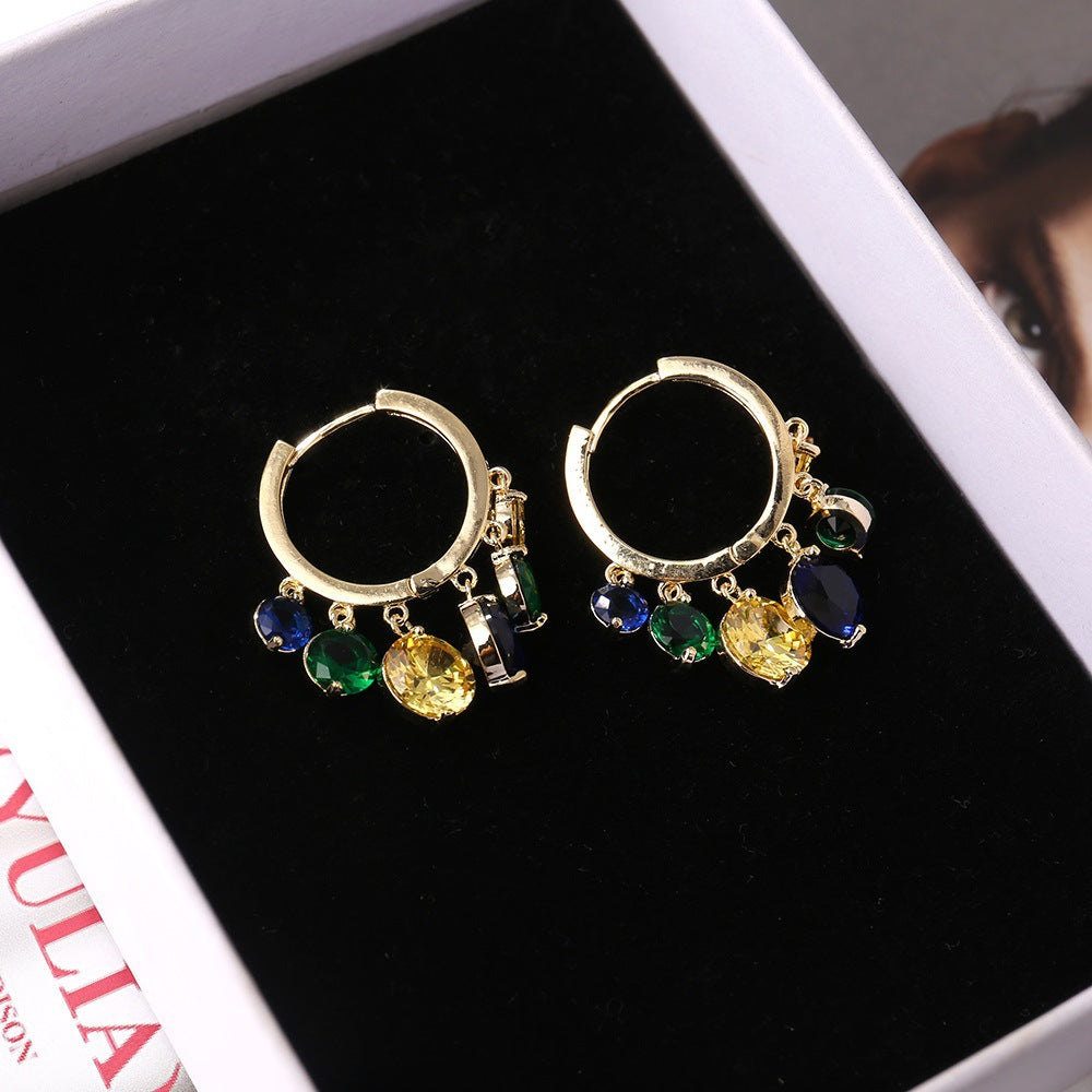 Shiny Colorful Zircon Drop Hoops