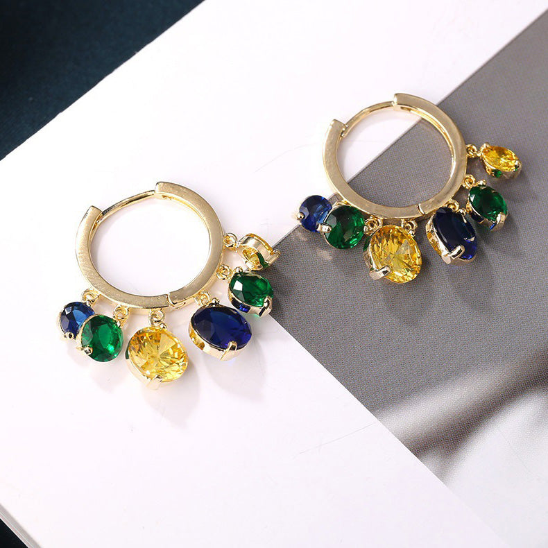 Shiny Colorful Zircon Drop Hoops