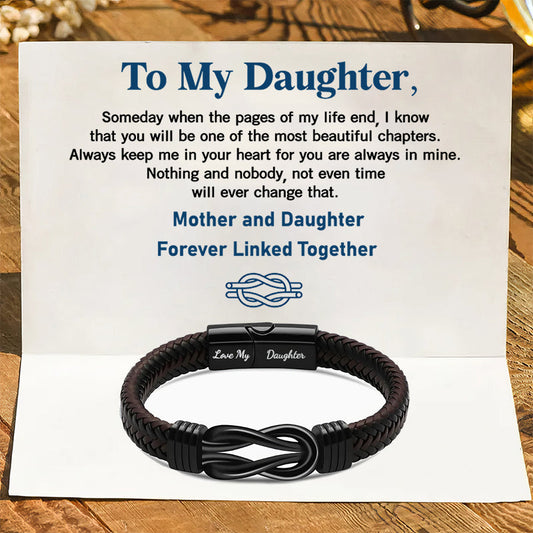 "Mom and Daughter Forever Linked Together" Black Braided Leather Bracelets - Forever Linked