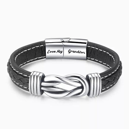 Grandmother and Grandson Forever Linked Together Braided Leather Bracelet