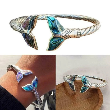 Abalone Shell and Silver Mermaid Tail SS Bangle Bracelet