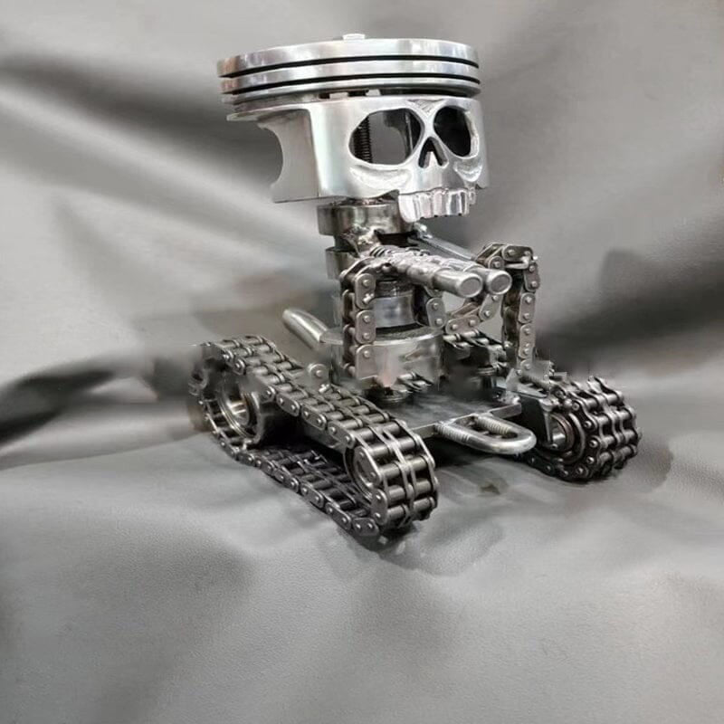 Handmade Piston Skull Face Sculpture