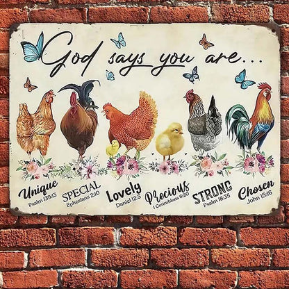 "Chickens-God Says You Are" Metal Sign, Hen House & Rooster Shelter Mental Sign - Outdoor Decorations