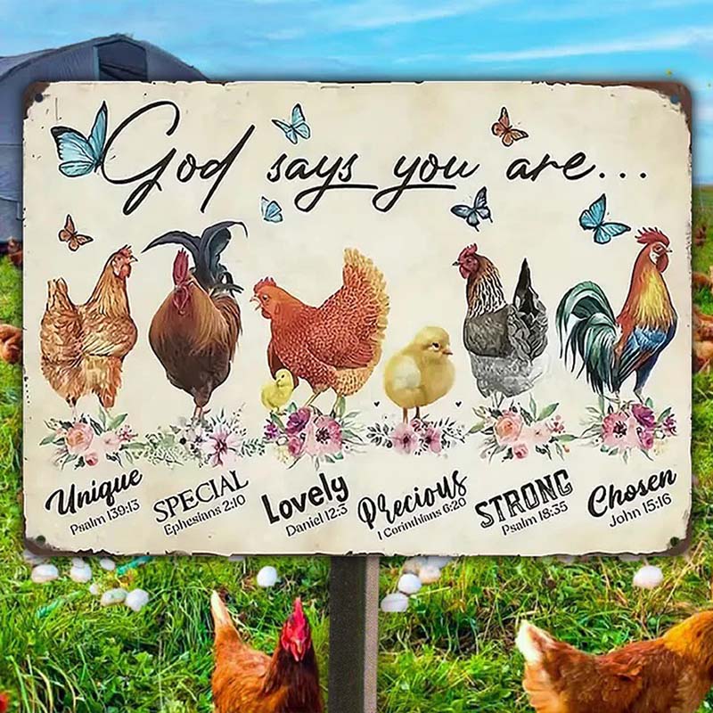 "Chickens-God Says You Are" Metal Sign, Hen House & Rooster Shelter Mental Sign - Outdoor Decorations