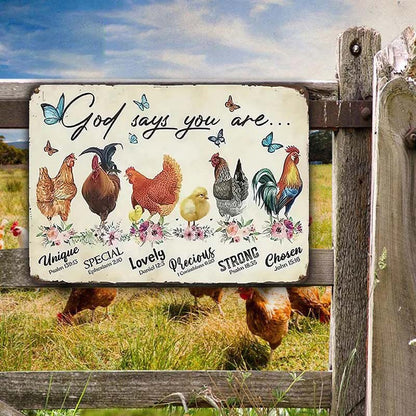 "Chickens-God Says You Are" Metal Sign, Hen House & Rooster Shelter Mental Sign - Outdoor Decorations