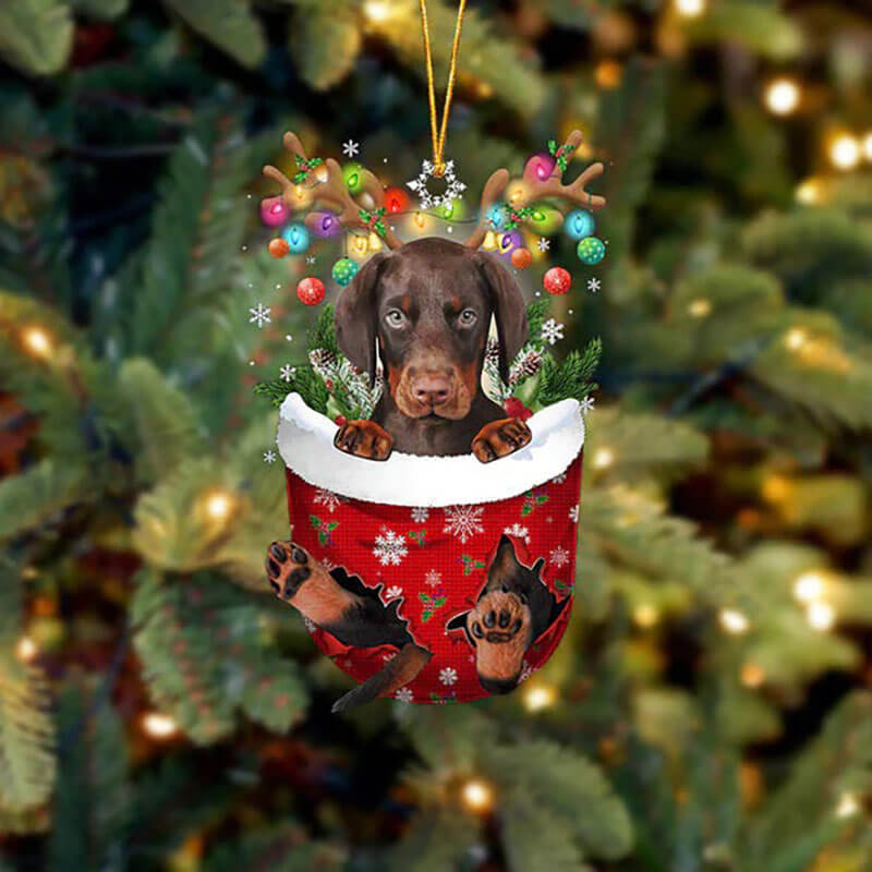 Dobermann In Snow Pocket Christmas Ornament SP066