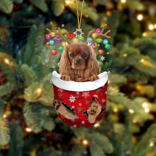 Cavalier King Charles Spaniel In Snow Pocket Christmas Ornament SP228