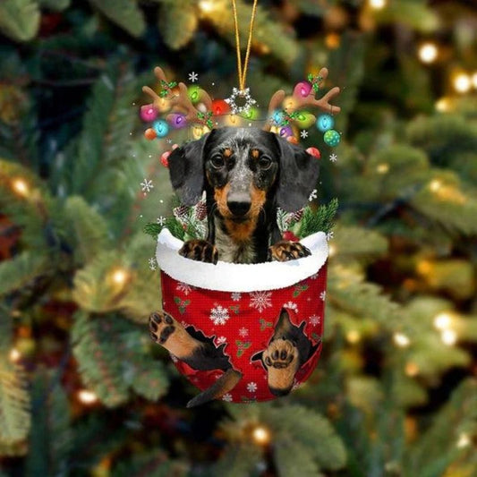 Dachshund In Snow Pocket Christmas Ornament SP236