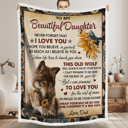 To My Daughter - From Dad - Wolf Flower A300 - Premium Blanket