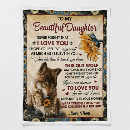 To My Daughter - From Mom - Wolf Flower A300 - Premium Blanket